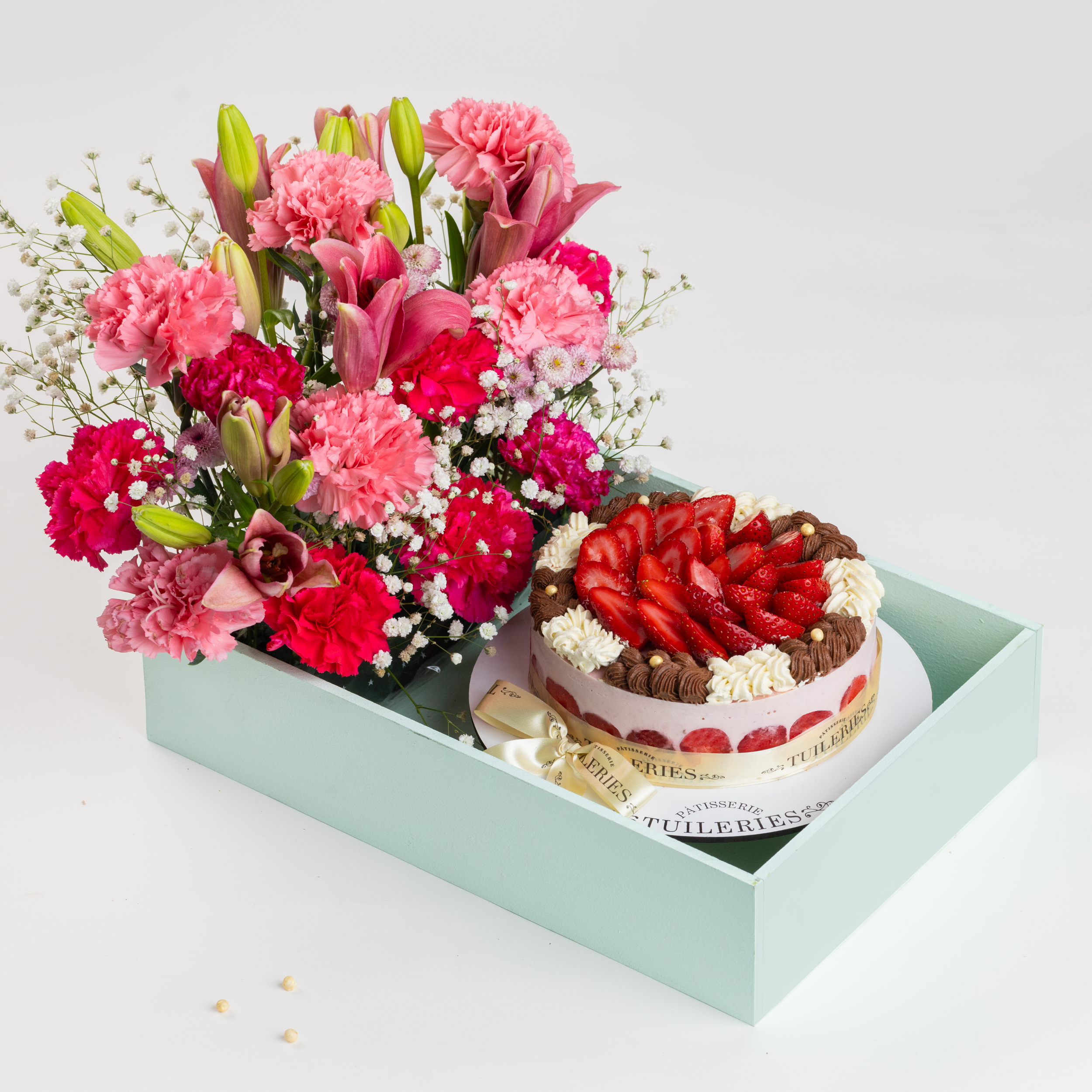 Strawberry Cake with Fresh Flower Basket
