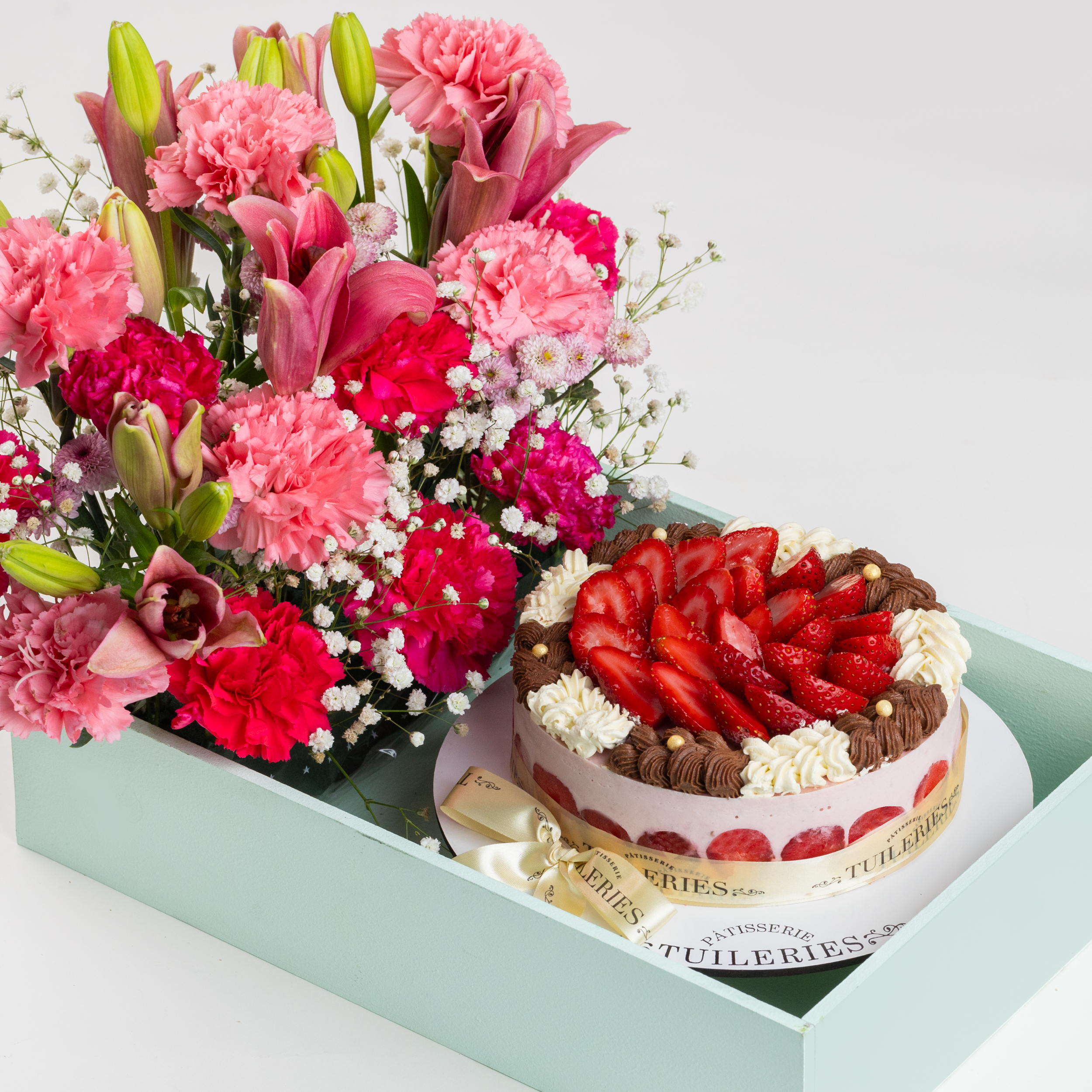 Strawberry Cake with Fresh Flower Basket