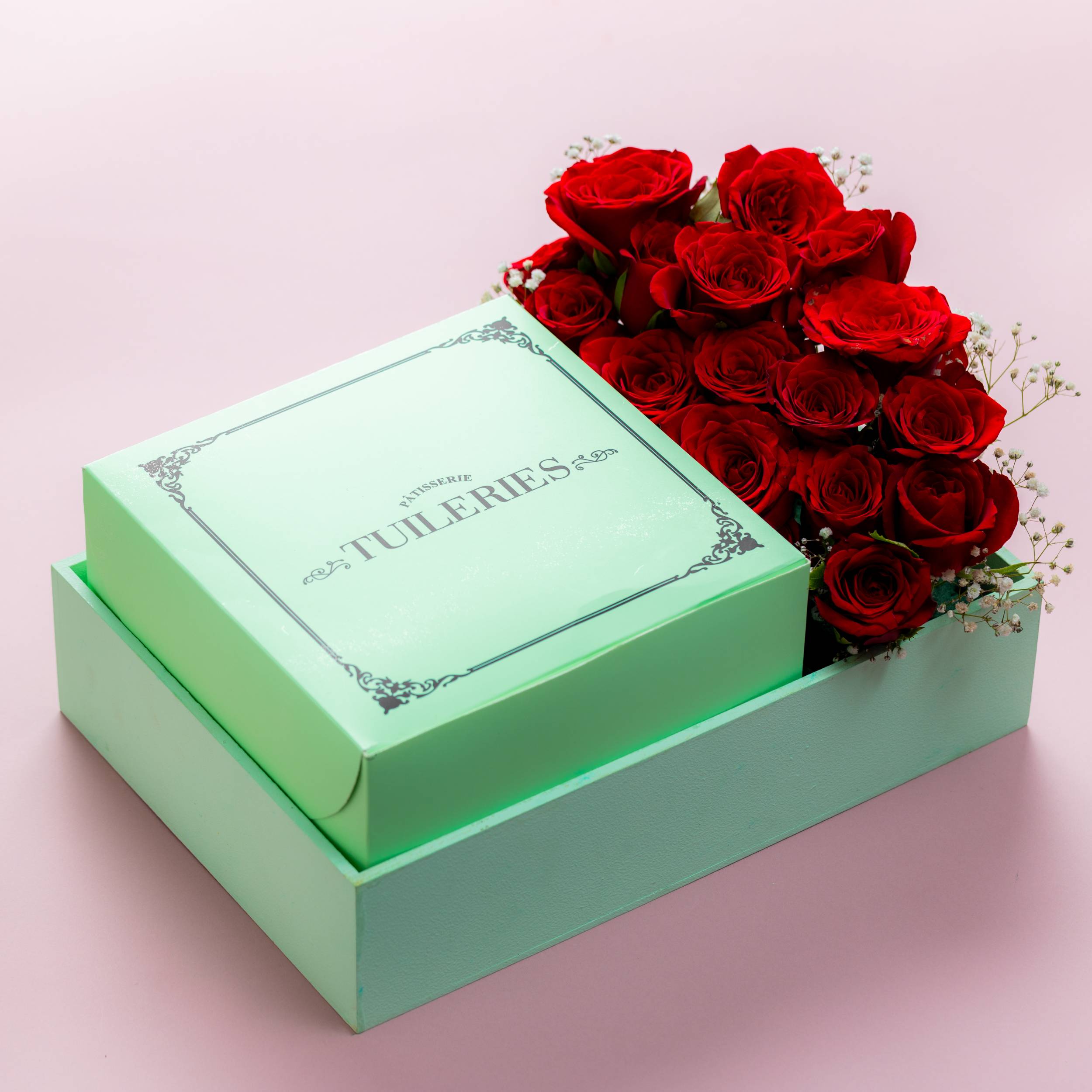 Tuileries Love Fraisier and Red Rose Basket