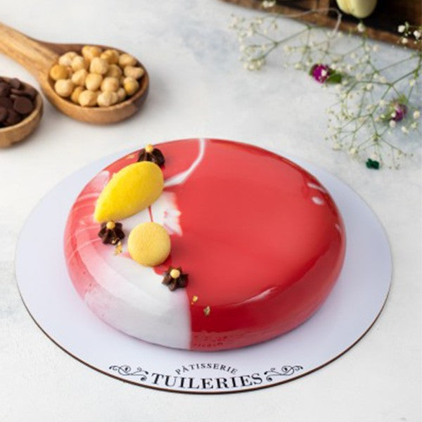 Belgian Chocolate and Hazelnut Cake (RED Glaze) (1000-1100 grams) Tuileries Patisserie